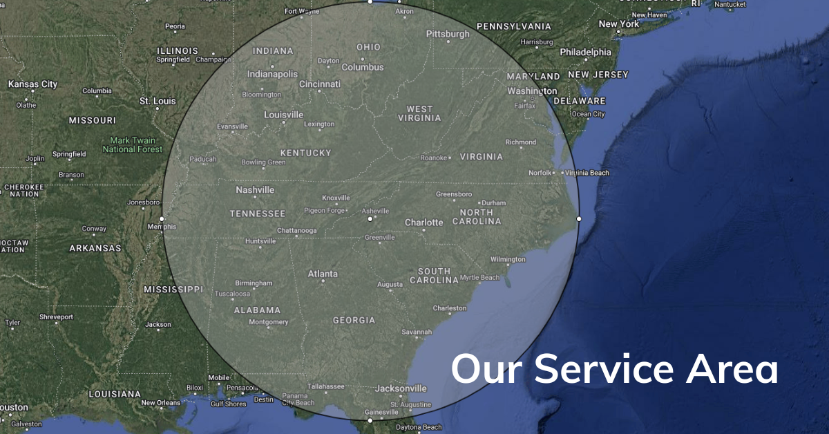 A map showing the service area of a company