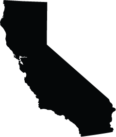 A black and white silhouette of the state of california on a white background.