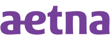 The aetna logo is purple and white on a white background.