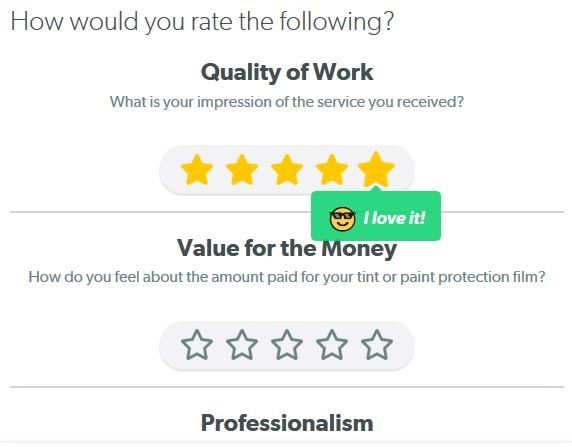 How would you rate the following quality of work value for the money professionalism
