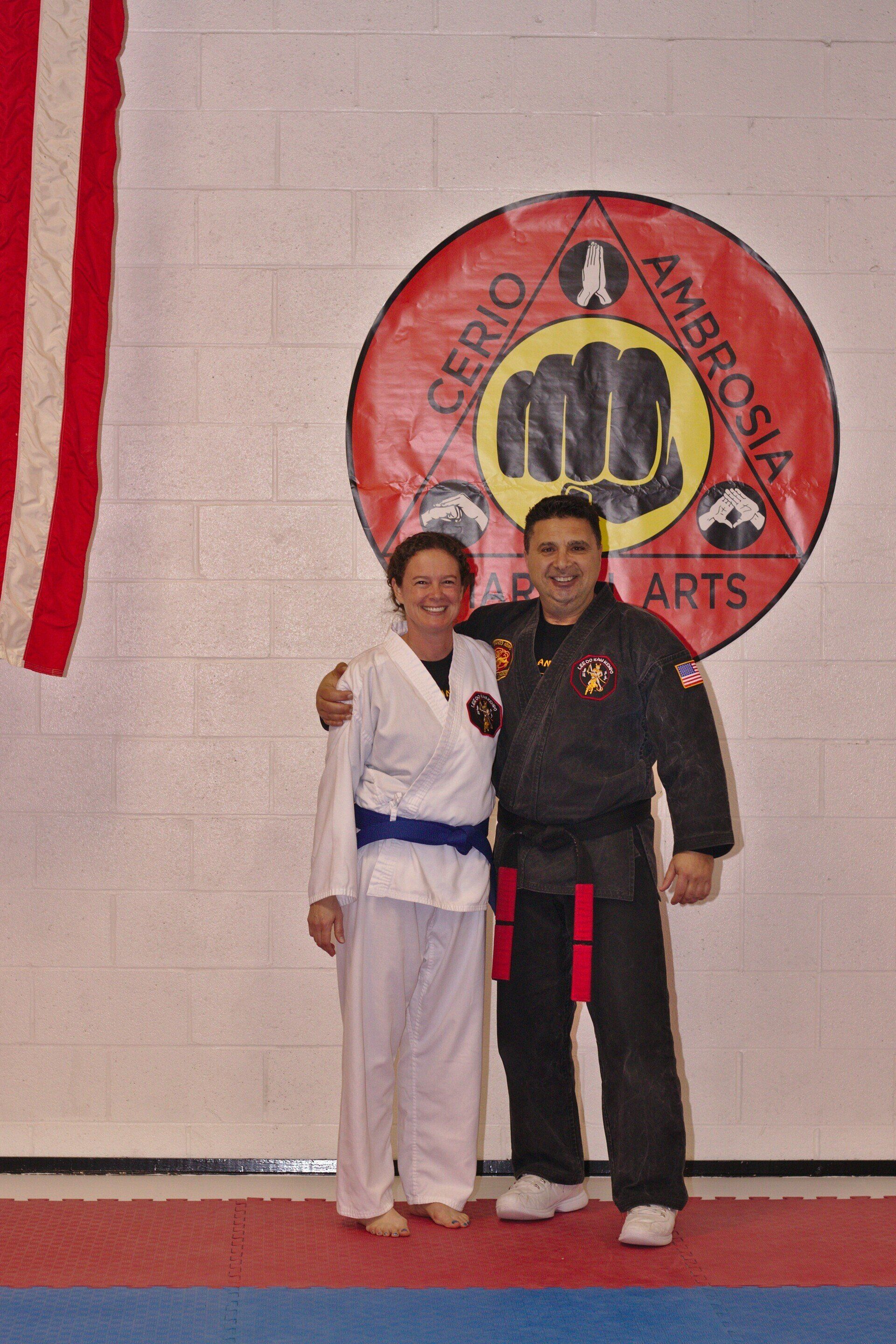 Cerio Ambrosia Martial Arts picture of owner with martial arts partner.