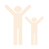 A Martial Arts school's white icon of two stick figures with their arms up.
