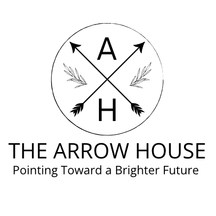 Logo featuring two crossed arrows, two sprigs of leaves, and the text "THE ARROW HOUSE: AN ADOLESCENT PROJECT".