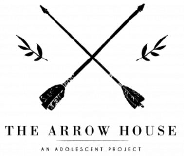 Logo featuring two crossed arrows, two sprigs of leaves, and the text "THE ARROW HOUSE: AN ADOLESCENT PROJECT".