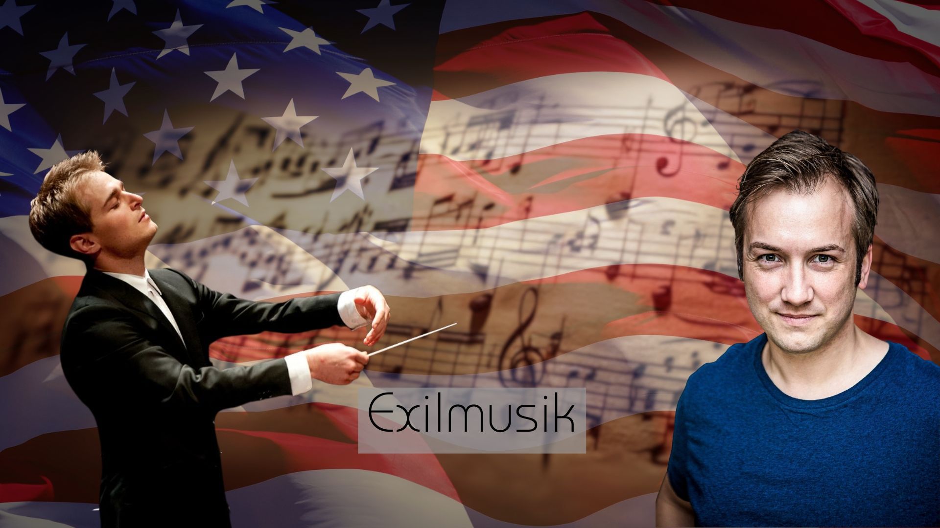 Pianist Stefan Bose to the left and tenor Michael Müller-Kasztelan to the right with U.S flag back.