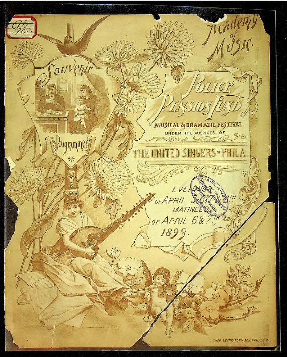 A piece of paper that says the united singers philadelphia on it