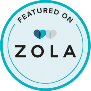A blue circle that says featured on zola