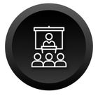 An icon of a man giving a presentation to a group of people.
