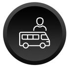 A man is standing next to a bus in a black circle.