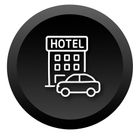 An icon of a hotel with a car parked in front of it.