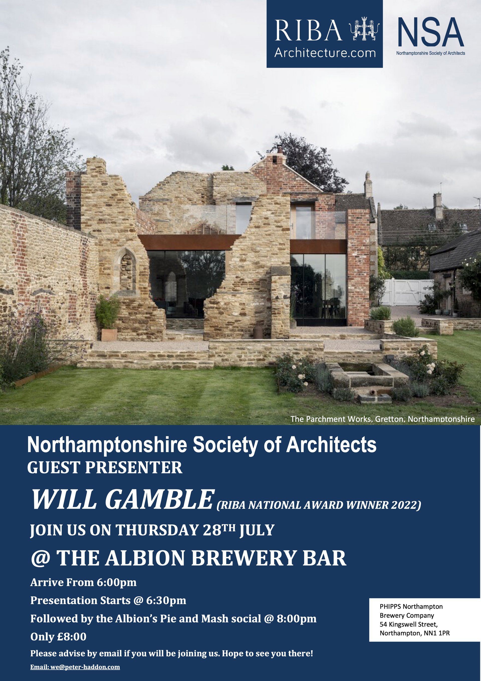 Northamptonshire Society of Architects Lecture Series: guest presenter Will Gamble, 28 July 2022