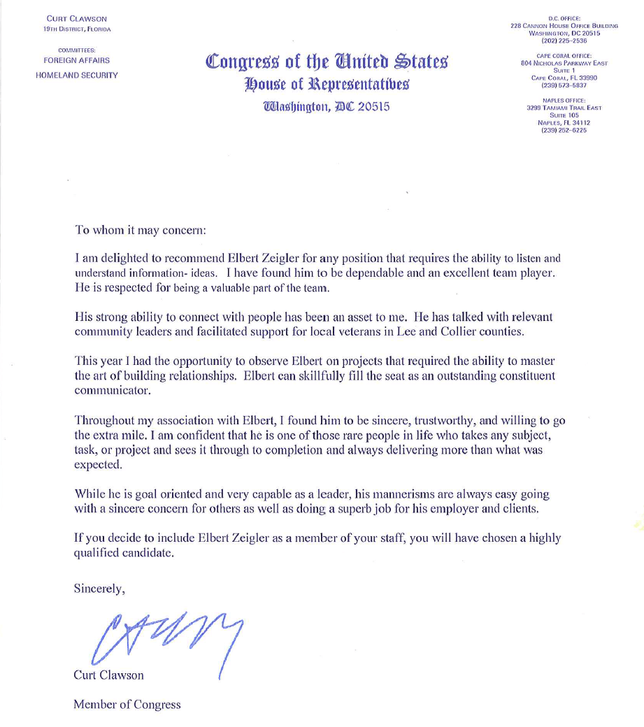 DIY, DDIY, WIX, EZE#ZBN letter of Recommendation Congressman