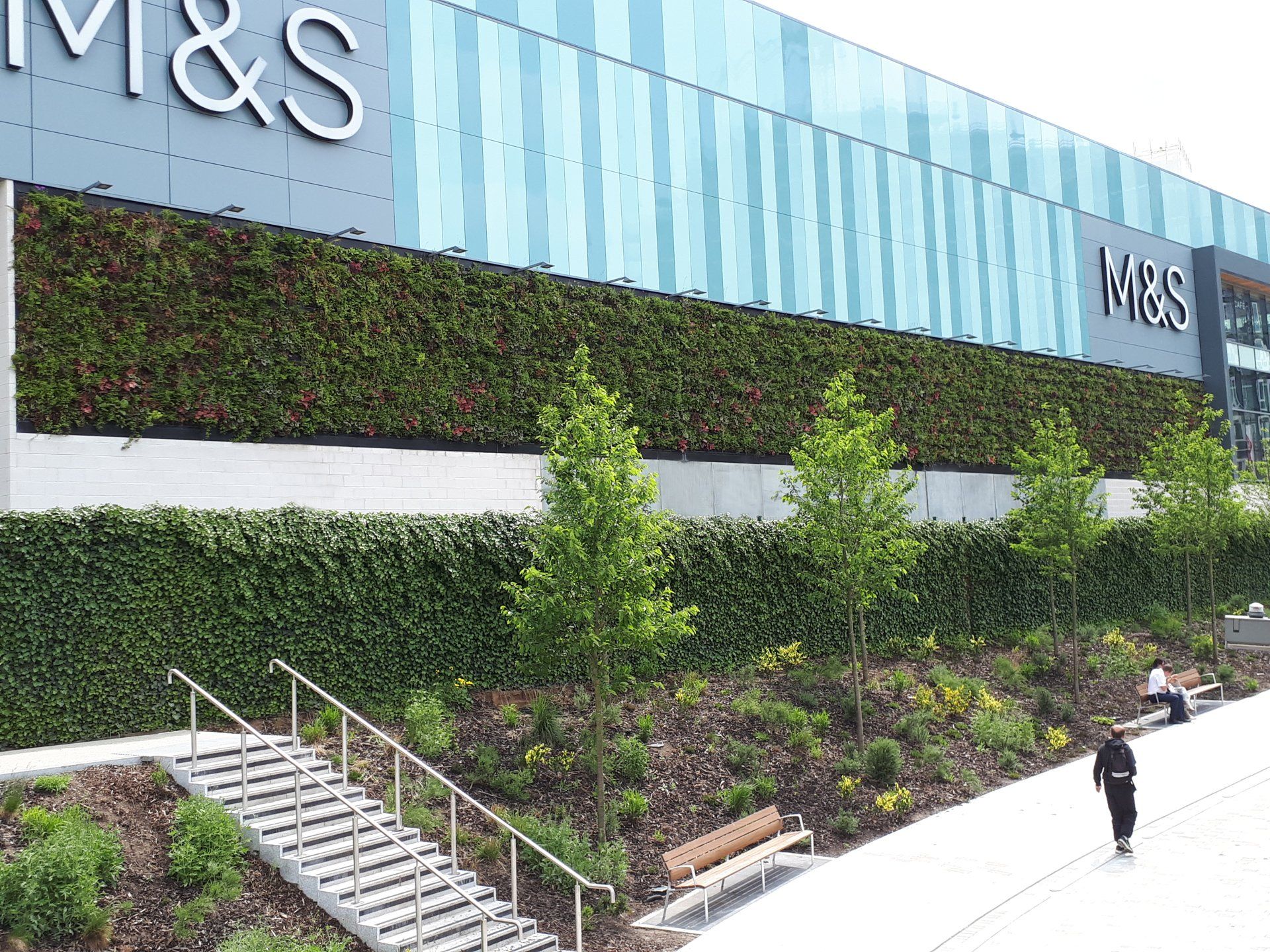 An example of urban greening a living wall and ivy green screens at a shopping centre