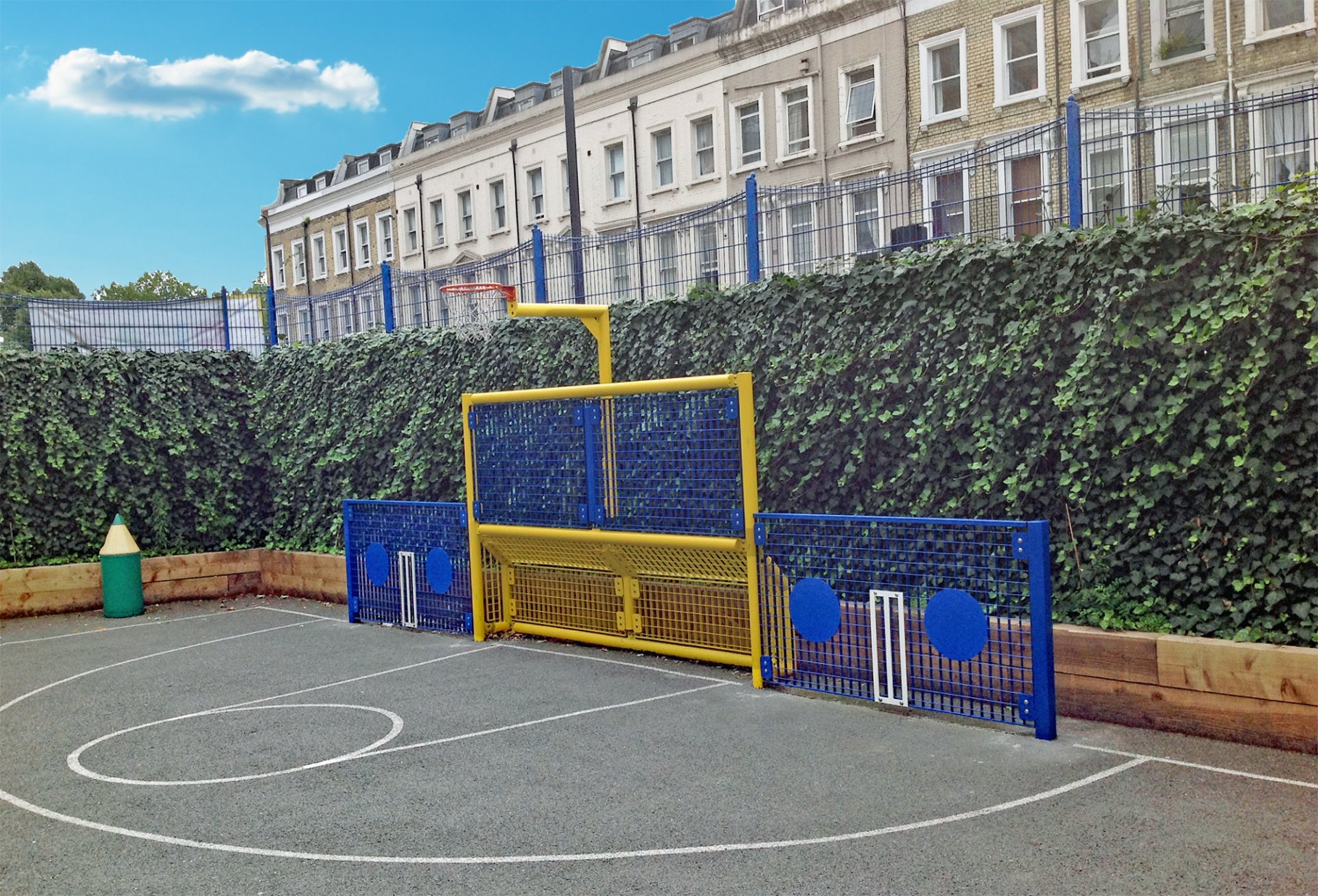a an example of green screens in planter boxes for school perimeters