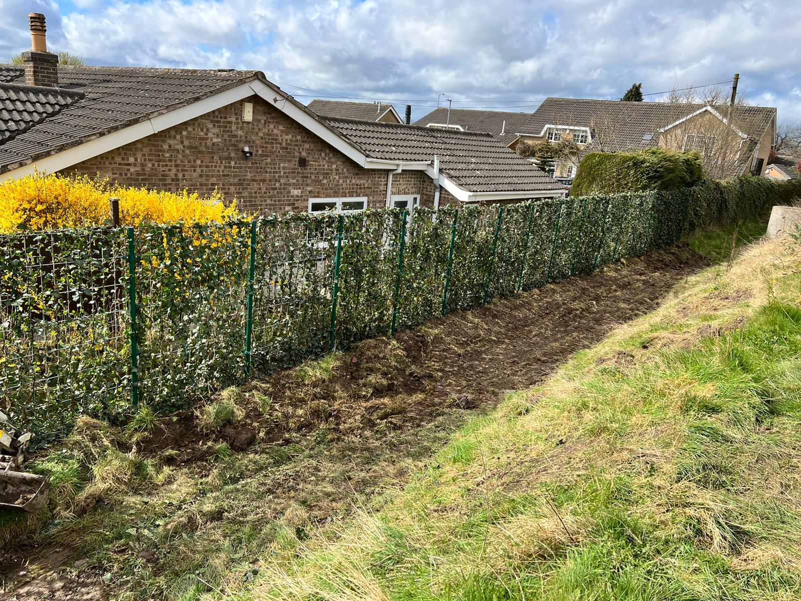 An instant green boundary fence for a House builder client in Leicestershire.