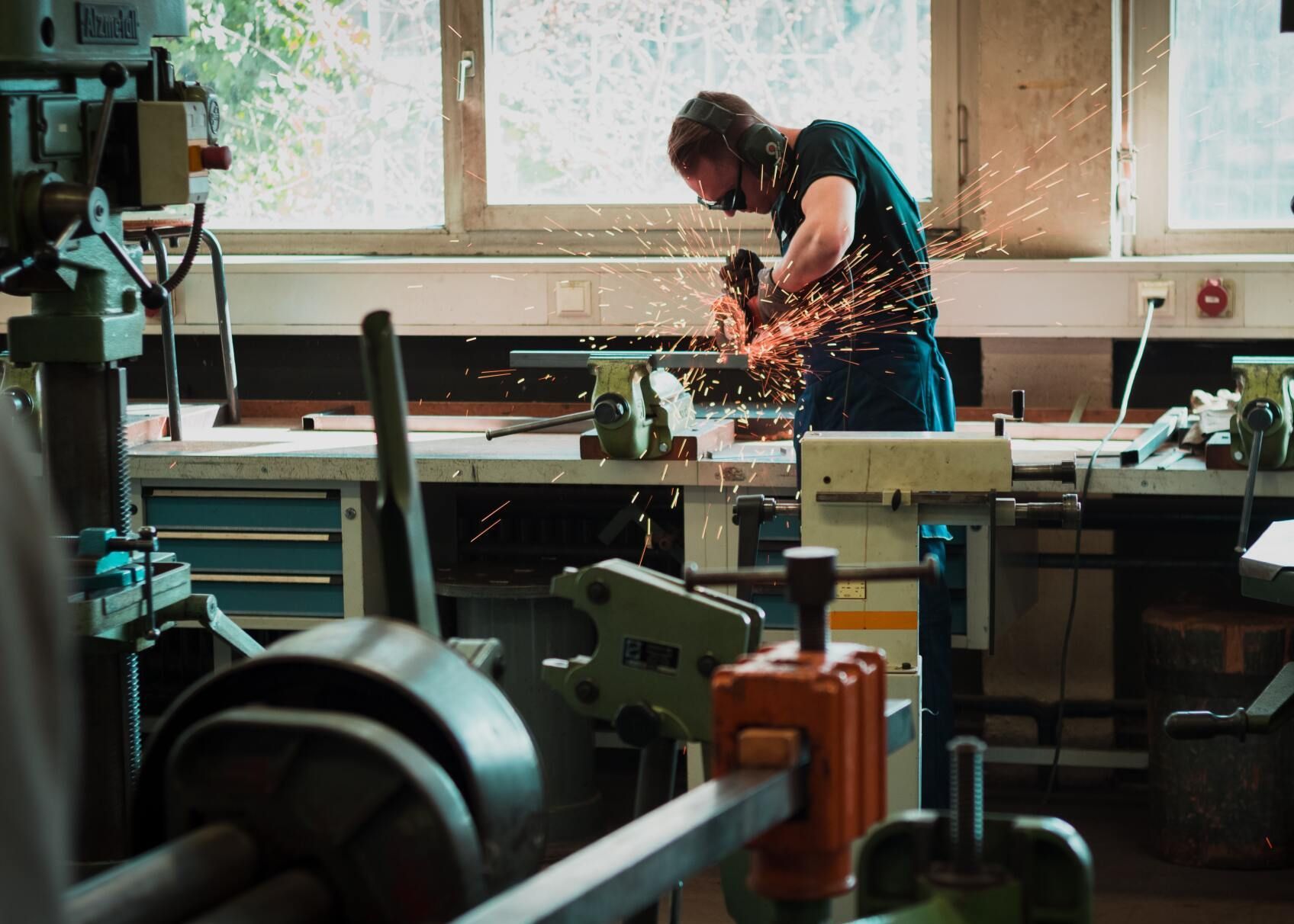A welder at Vancouver Fabricators works on a project in the shop.
