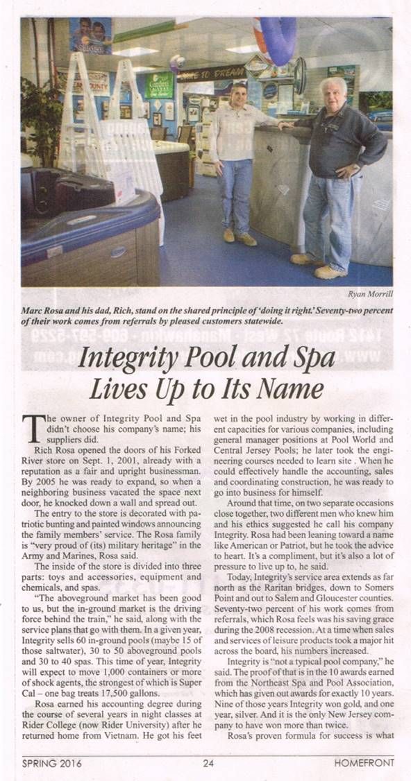 A newspaper article about integrity pool and spa lives up to its name