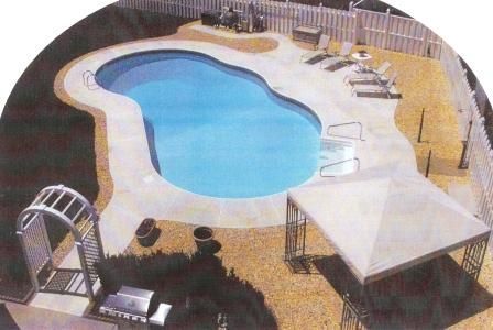 An aerial view of a large swimming pool