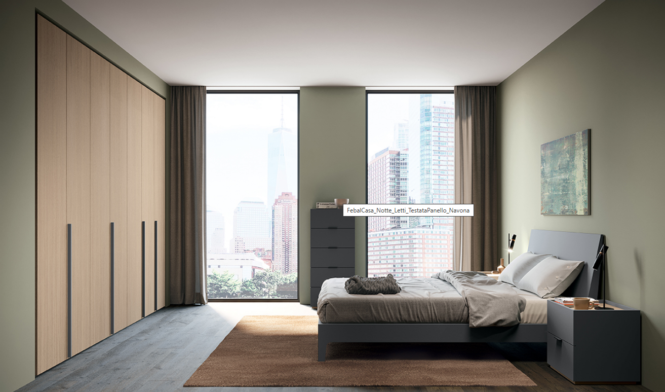 Il letto Navona si contraddistingue per la sua affascinante bellezza che si sviluppa sulla testiera leggermente inclinata e sulle parti laterali. Il caratteristico profilo inclinato segue la naturale postura della schiena per garantire ergonomia e comfort. Configurabile in tutte le finiture nobilitate e laccate in gamma, può essere impreziosito dall' illuminazione LED lungo il profilo della testata. Per maggiore avvolgenza, la versione Soft prevede dei cuscini imbottiti removibili e sfoderabili con cuciture in tinta o a contrasto.