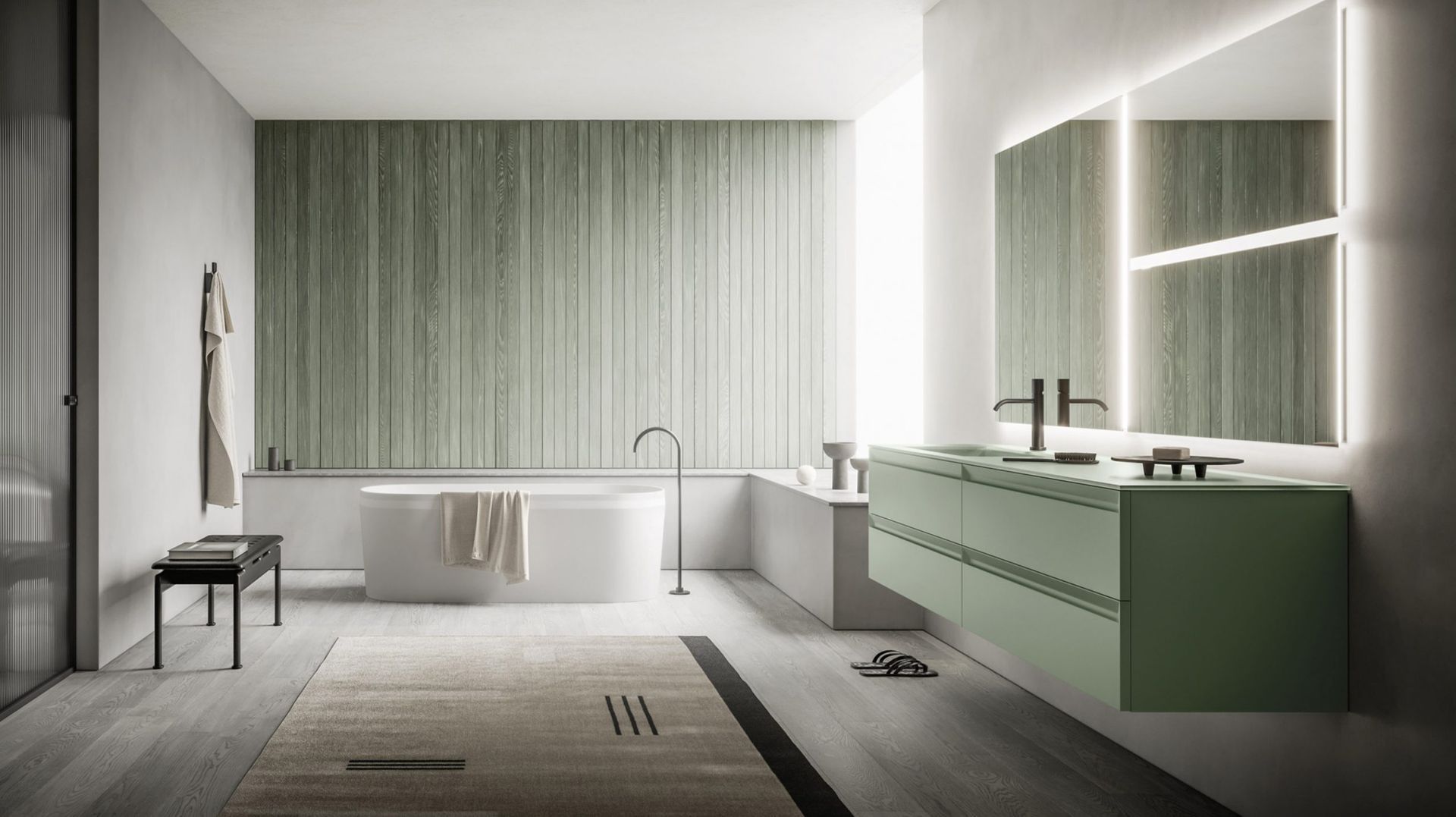 Con la sua inclinazione a 45° che sembra accogliere e accompagnare la presa della mano, la gola a incasso di Fold è l’elemento caratterizzante di un progetto che trasforma l’essenzialità in versatilità. La modularità del progetto e la scelta fra molteplici sensazioni cromatiche e materiche consentono di interpretare ogni spazio in modo speciale.