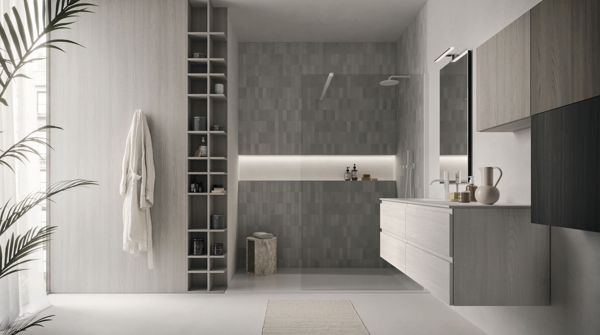 Ho.Me Plus è un’inedita collezione firmata Arbi Arredobagno che raccoglie una vasta gamma di finiture in melaminico termostrutturato dalle venature naturali, ai colori classici o di tendenza. Trasversale nello stile, ho.me plus è disponibile in due varianti: una con anta con maniglia, l’altra con presa maniglia “J” integrata. Flessibile nell’ambientazione grazie alla scelta fra tre profondità e diverse larghezze, la collezione è arricchita dalla versione curva, che propone basi dalle linee morbide per soddisfare anche le esigenze di ottimizzazione degli spazi più ristretti.