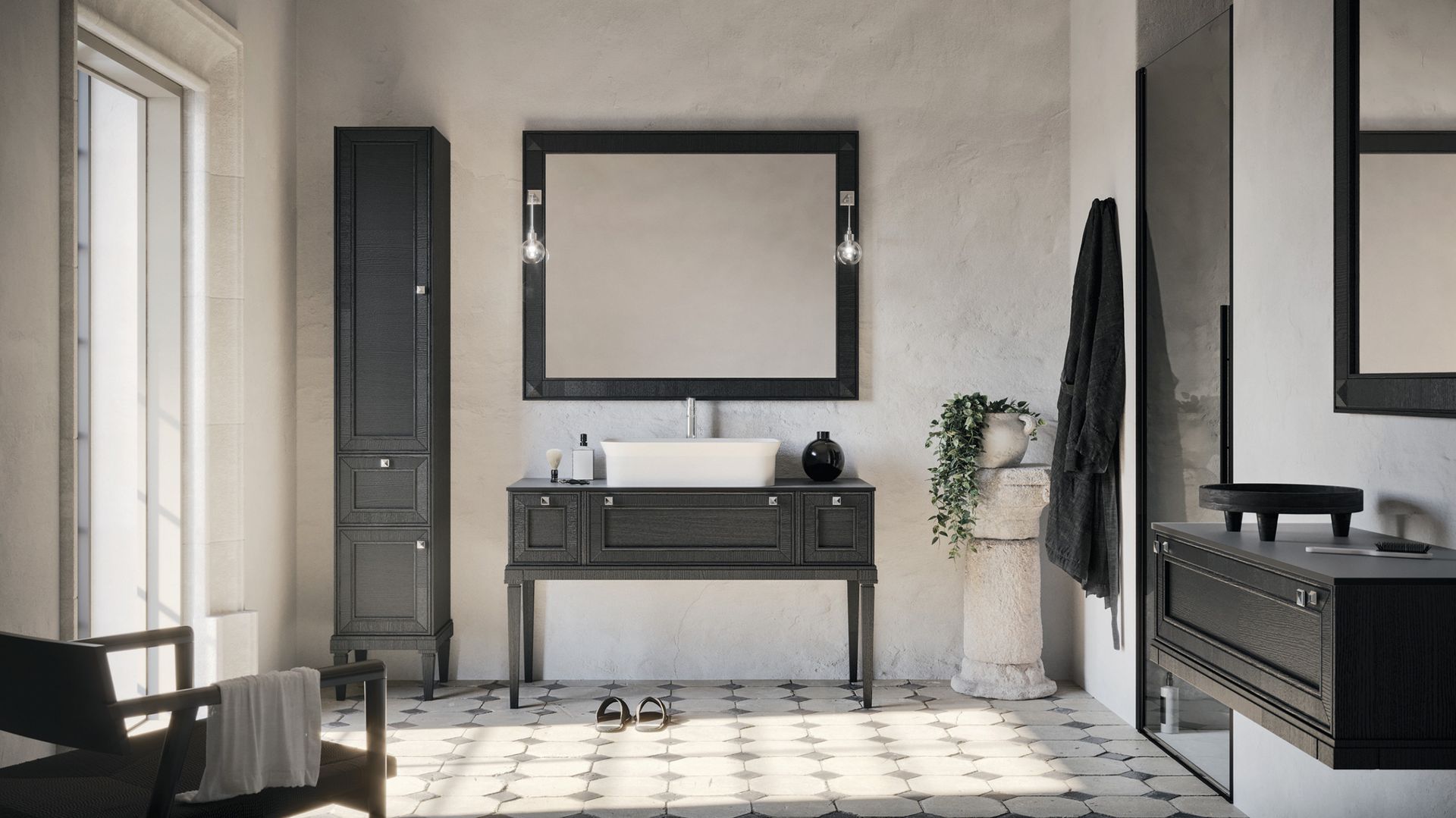 Augusto è il programma di arredo bagno classico firmato Arbi che, grazie alle sue peculiarità, è in grado di inserirsi con disinvoltura sia in un contesto moderno che in un ambiente bagno più tradizionale. Caratterizzato da linee ricercate dallo stile intramontabile, il modello Augusto soddisfa i gusti più tradizionali e consueti. Il legno è incontrastato protagonista, insieme al caratteristico pomolo Prisma. Il fregio a diamante e le cornici diventano ulteriori peculiarità del modello, firme di un intramontabile stile.