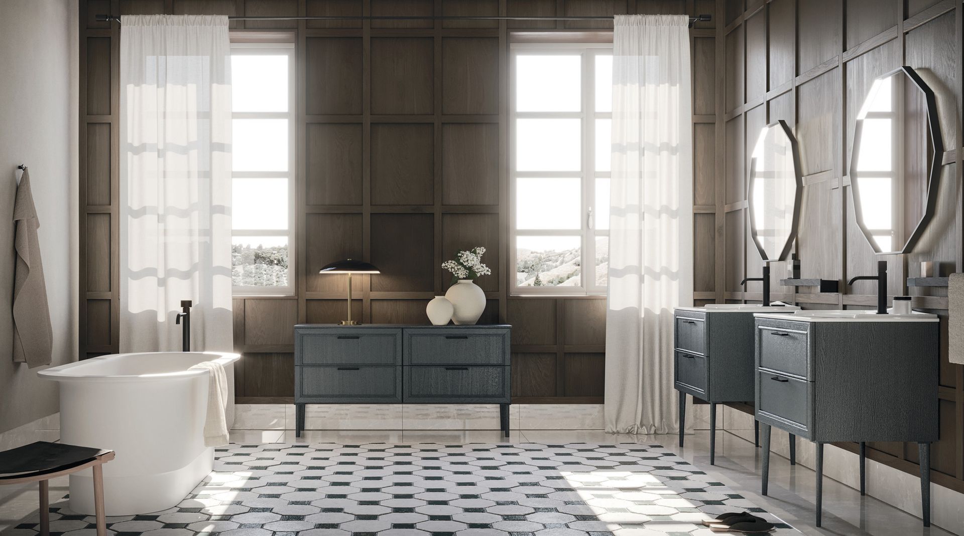 La tradizione anta a telaio in legno massello, protagonista di memorie famigliari, situazioni intime e accoglienti, emozioni calde e naturali, viene interpretata alla luce di moderna sensibilità e versatilità compositiva. Dalle forme più lineari a quelle più raffinate, con volumi sospesi oppure su gambe o piedini, in una gamma estremamente ampia di colori e finiture per il rovere: l’essenza dell’eleganza.