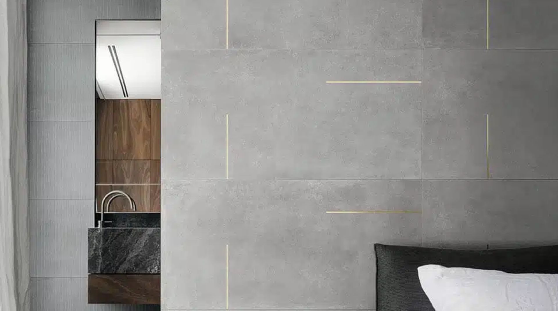 Collezione di piastrelle in gres porcellanato, adatta per un utilizzo a pavimento o a rivestimento. La collezione è caratterizzata da tagli di grandi dimensioni, disponibili in due formati – 60×60 cm e 60×120 cm – tre famiglie di colore – grigio chiaro, antracite e fango. Completa la collezione una versione decorata a mano con tecniche artigianali: un prezioso listello metallico in ottone satinato o in acciaio viene inserito manualmente all’interno della superficie smaltata, rendendo esclusiva e preziosa ogni singola piastrella.