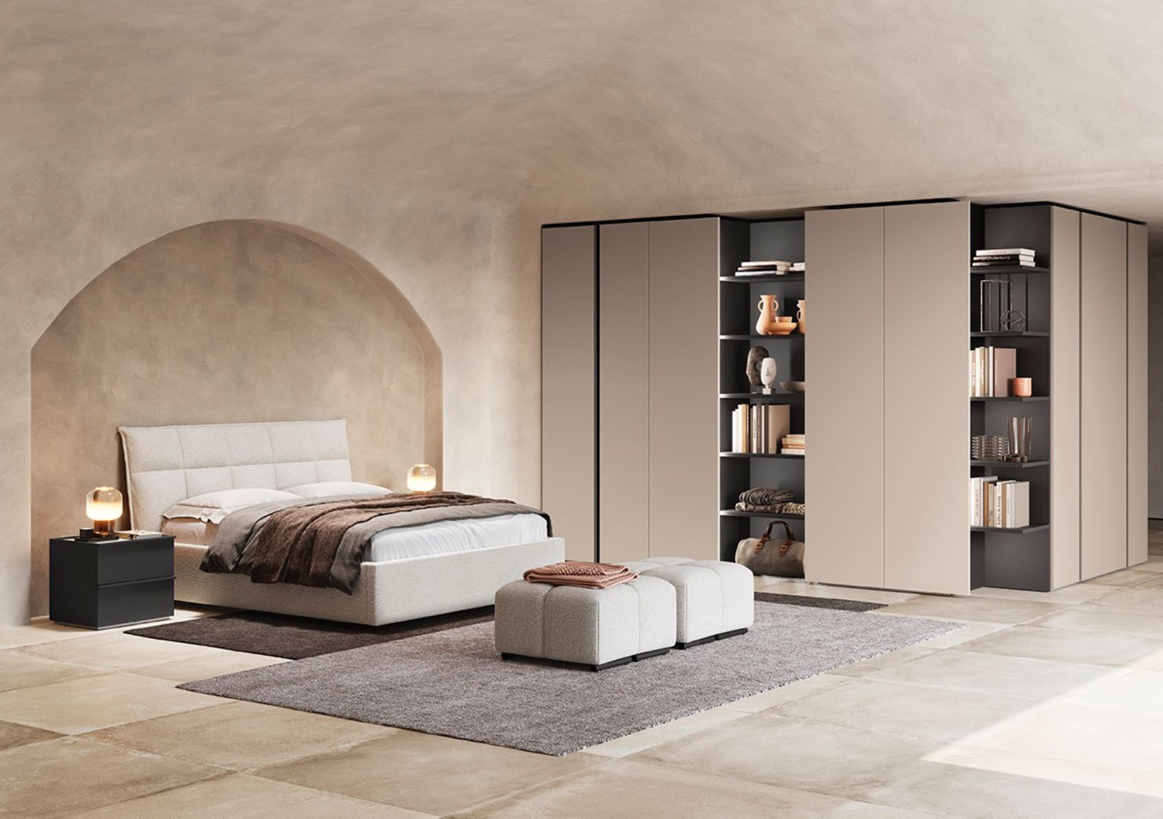 Il letto Philippe è contraddistinto dalla testata imbottita e trapuntata, la cui forma accoglie e protegge con estrema morbidezza. Le cuciture in tinta impreziosiscono il modello creando un decoro elegante e una trama tridimensionale. Philippe offre un comfort ineguagliabile, aggiunge un tocco di ricercatezza e si adatta facilmente a diversi stili di arredamento, una soluzione versatile che può elevare la percezione di qualsiasi tipologia di camera da letto. La testata è retrofinita, il letto è disponibile anche in versione contenitore con rete alzante a doghe.