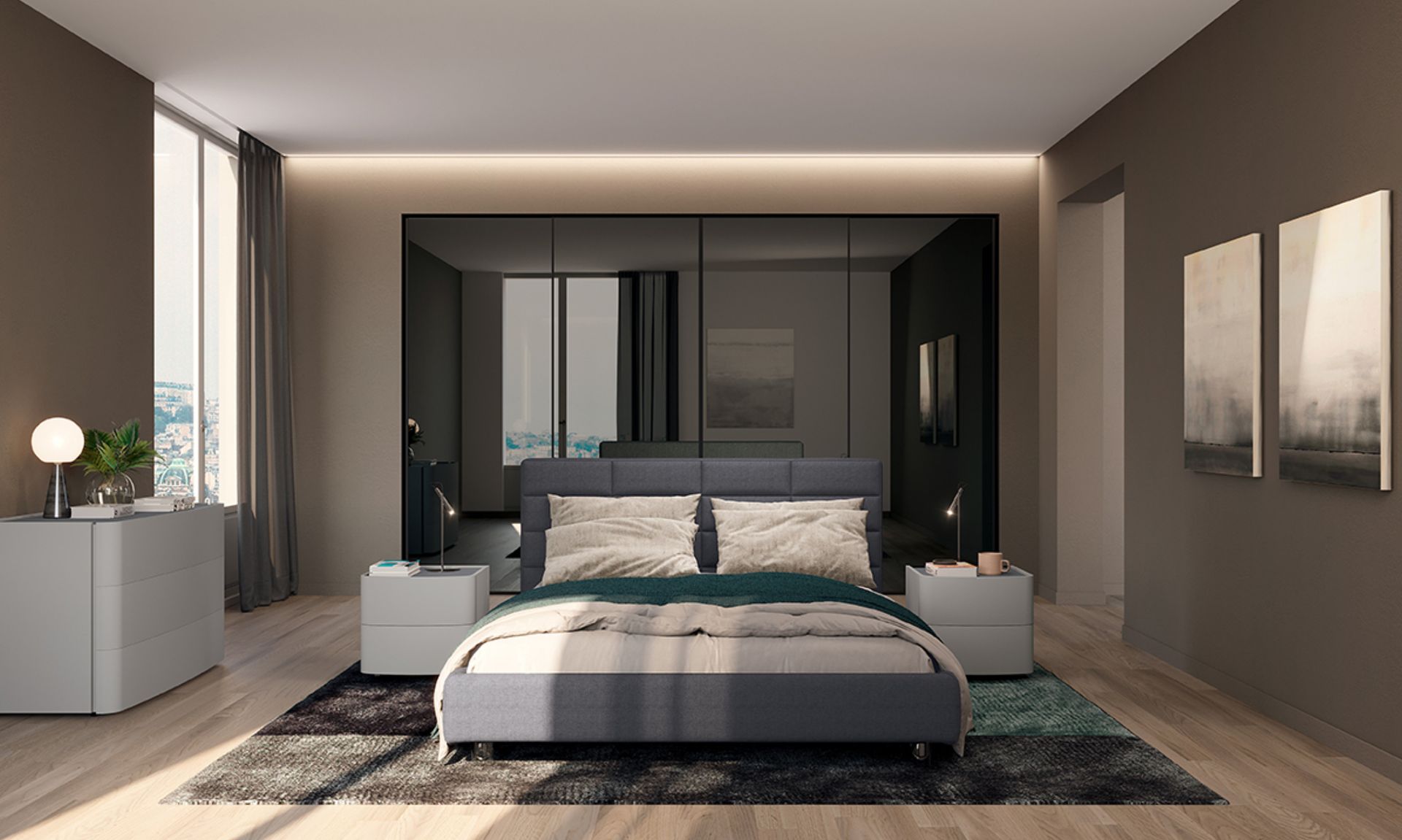 Il letto Kim presenta la testata imbottita con motivo trapuntato, un elemento d'arredo che combina funzionalità e stile per creare un punto focale e distintivo nella stanza. Questa tipologia di testata, caratterizzata da un design a rettangoli, offre non solo un supporto comodo e morbido per appoggiarsi e rilassarsi, ma aggiunge anche un tocco di eleganza e sofisticatezza all'ambiente. Il design della testata crea un effetto visivo accattivante, un pattern geometrico che può variare a seconda delle preferenze personali e dello stile della camera. L'uso di diversi rivestimenti può influenzare l'aspetto finale, offrendo una varietà di sensazioni differenti al tatto e alla vista.