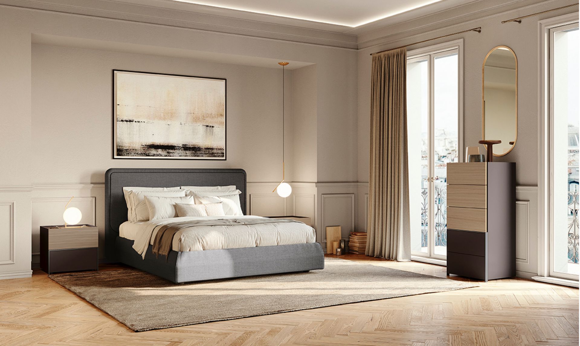 Il letto Opus è caratterizzato da un’assoluta morbidezza. Il rivestimento, realizzabile in molteplici materiali e finiture, delinea una silhouette soffice e accogliente. Il letto Opus presenta una testata dal design lineare e un’imbottitura generosa. I dettagli imprimono un appeal sartoriale ben visibile negli angoli ton