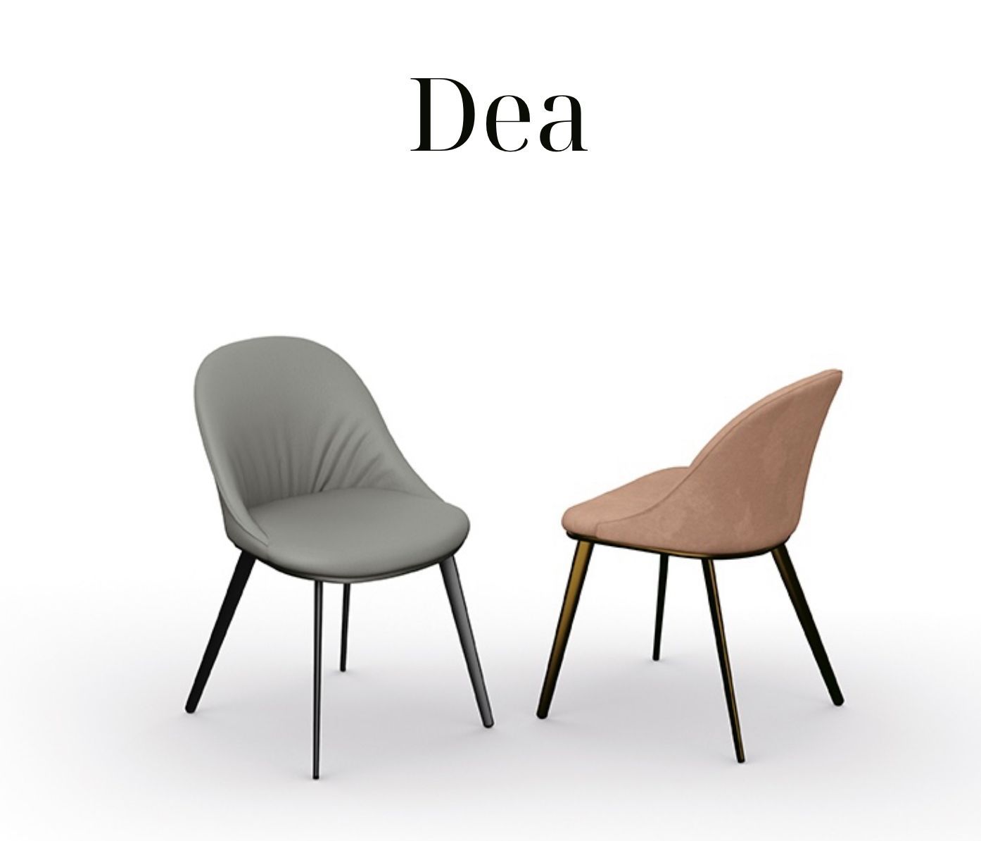 La sedia Dea è perfetta per progetti raffinati in ogni dettaglio. La linearità delle gambe in metallo verniciato disponibile nelle finiture Ottone scuro, Antracite, Nero e Sabbia è ammorbidita dalle forme curve e accoglienti della seduta e dello schienale, arricchite da un prezioso tocco sartoriale che si rivela con il grazioso movimento di pieghe che enfatizza i volumi e il senso di comfort. Dea è una sedia di valore che cattura inevitabilmente l'ammirazione di chiunque la osservi.