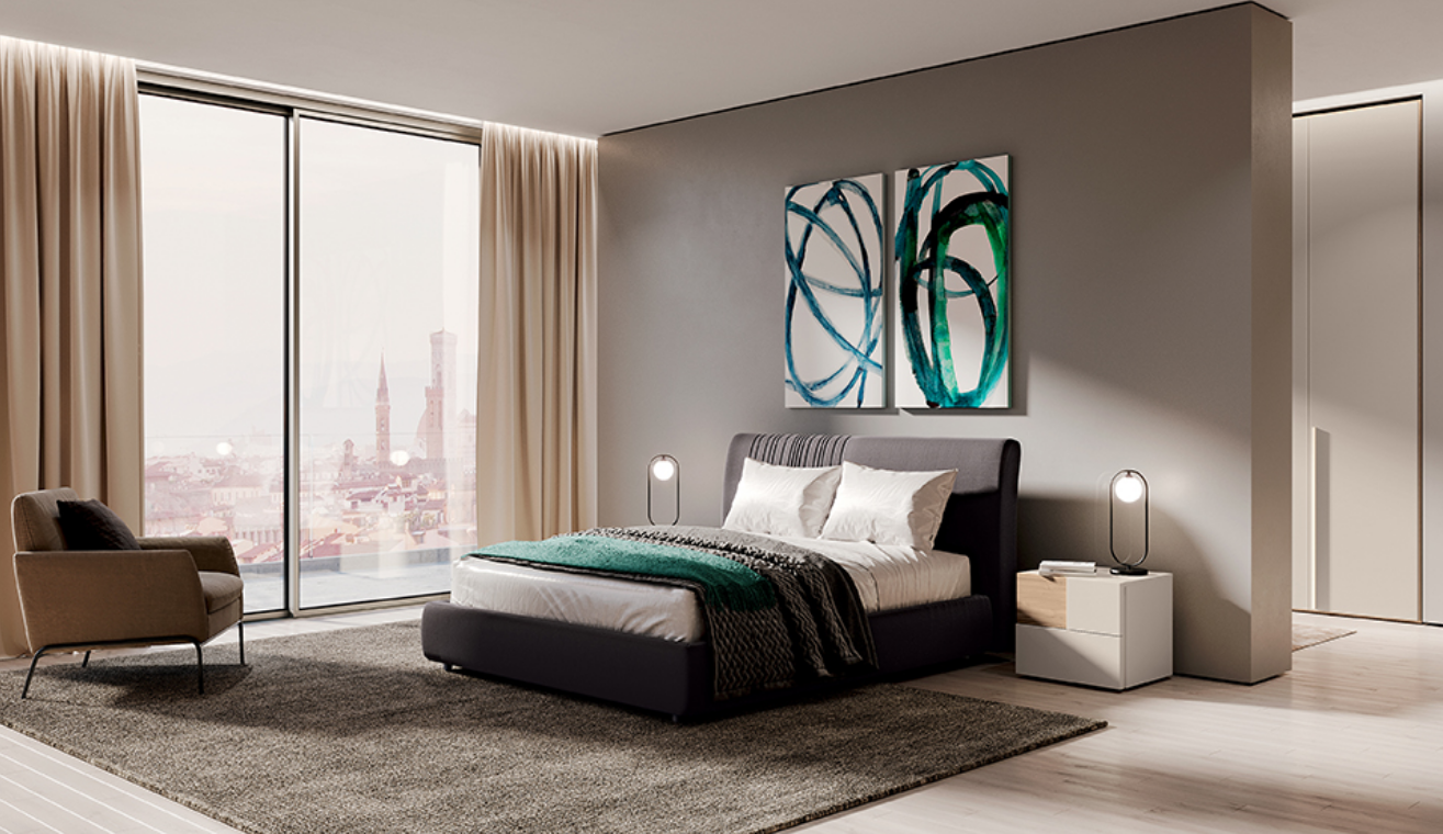 Il letto Benoit presenta testata imbottita, sfoderabile e retrofinita contraddistinta da cuciture in tinta che corrono in verticale. Le cuciture, in tinta con il rivestimento della testiera, non solo accentuano la morbidezza visiva ma aggiungono un tocco di artigianalità e attenzione al dettaglio. Raffinatezza e comfort si fondono nel design di questo letto che vanta un gioco di texture e uno stile sofisticato, protagonista indiscusso dell'ambiente.