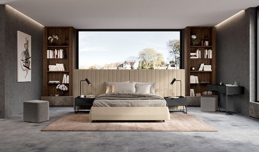 Il letto Softcase presenta un design inedito ed esclusivo e combina comfort ed estetica grazie alla testata imbottita sollevata da terra tramite una struttura metallica. Le linee morbide ed accoglienti lo rendono perfetto anche come letto centrostanza. La versione Royal prevede la testata di lunghezza maggiorata che abbraccia i comodini.