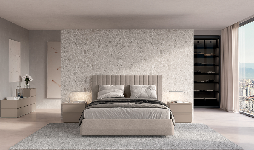 Il letto Softcase presenta un design inedito ed esclusivo e combina comfort ed estetica grazie alla testata imbottita sollevata da terra tramite una struttura metallica. Le linee morbide ed accoglienti lo rendono perfetto anche come letto centrostanza. La versione Royal prevede la testata di lunghezza maggiorata che abbraccia i comodini.