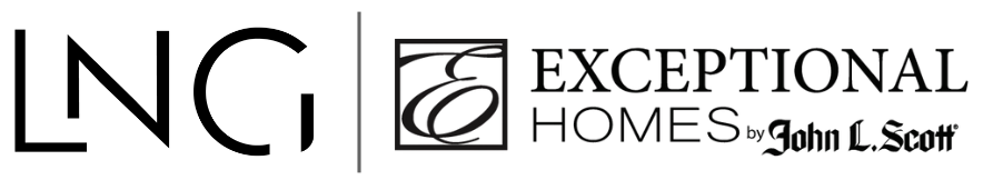 Logo for LNG Exceptional Homes by John L. Scott, featuring the letters 