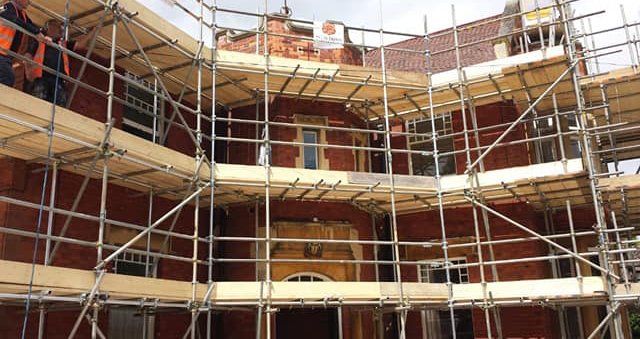 Scaffolding outside large nursing Home Wisbech