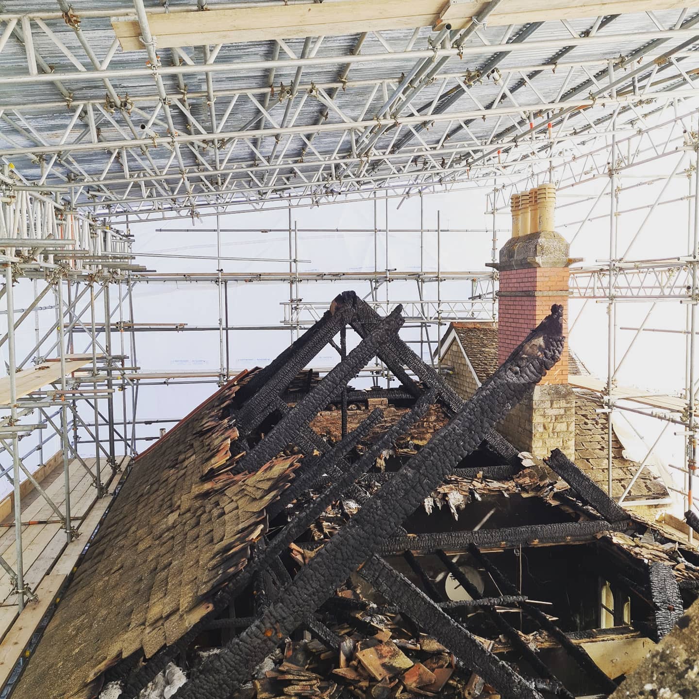 fire damaged school in Stamford, temporary roof