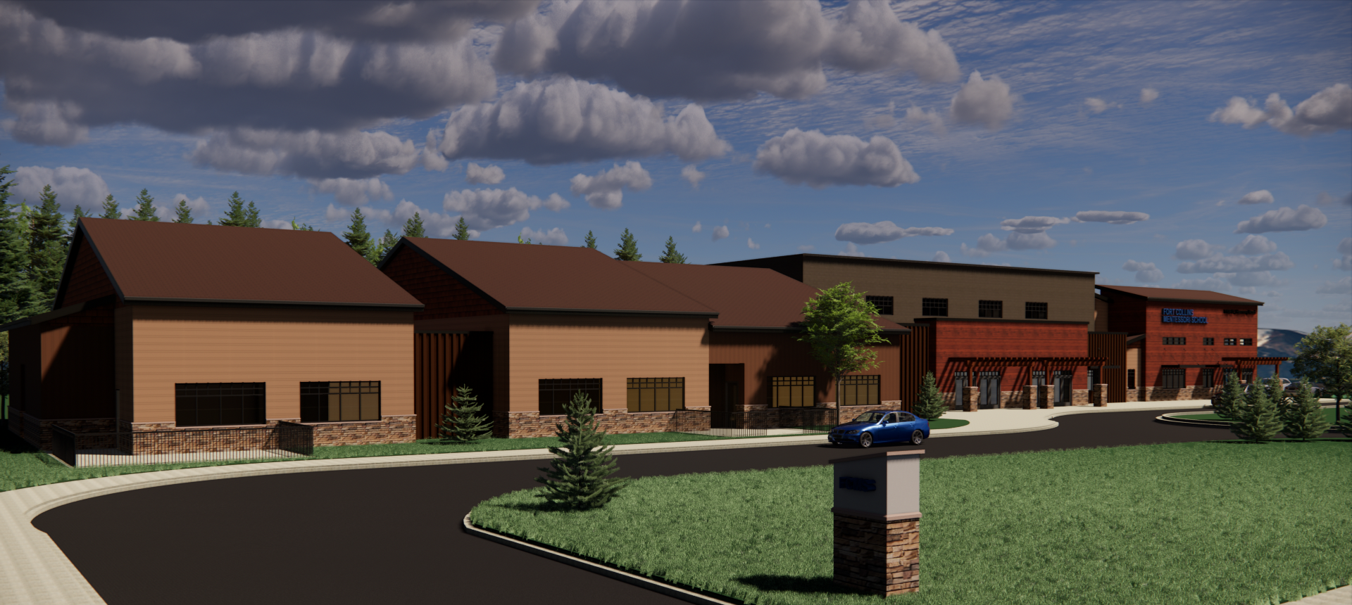 South Perspective View of Fort Collins Montessori School's new campus