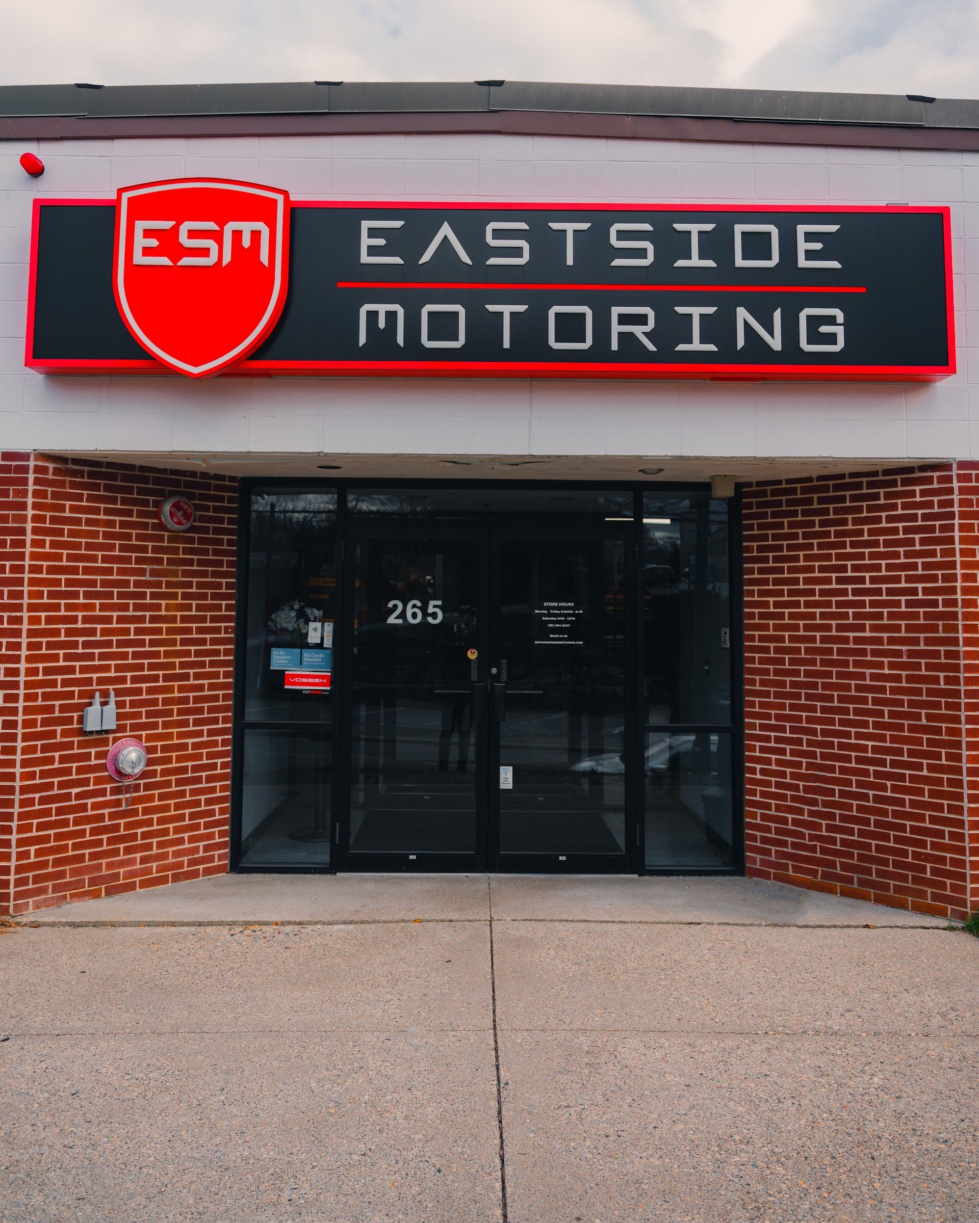 Eastside Motoring Shop Front Entrance And Signage In Waltham, MA | Eastside Motoring