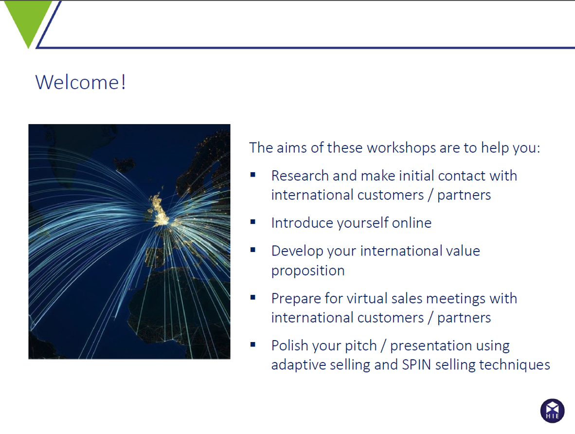 Welcome slide from Online eLearning Course:  Preparing for International Virtual Sales Meetings