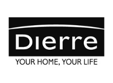 Logo Dierre: rettangolo nero con la scritta "Dierre" e lo slogan "LA TUA CASA, LA TUA VITA" in bianco.