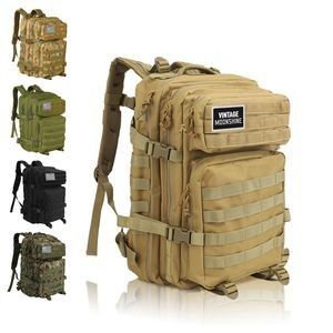 A tactical backpack with the word vintage on it