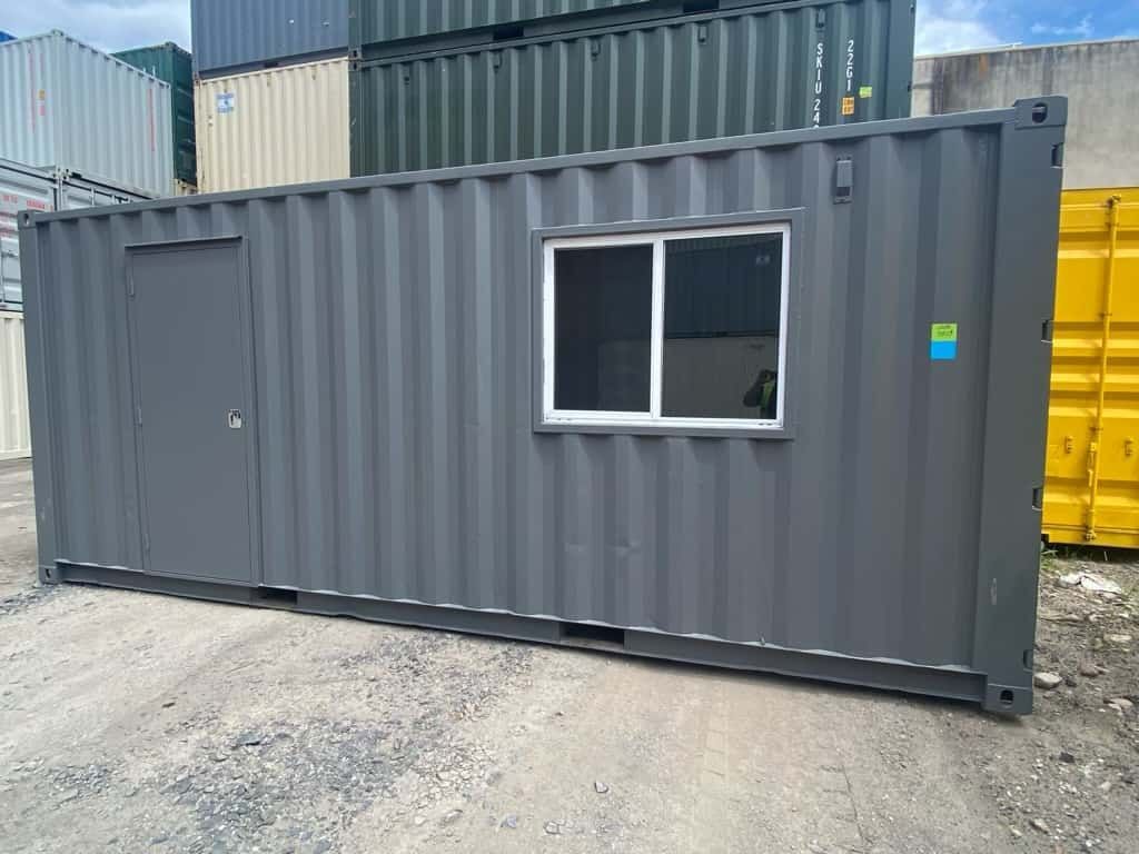 A Gray Shipping Container With A Window And Door — TSR Total Shipping Containers In Port Macquarie, NSW