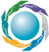 Hands of different colors circling a blue globe, symbolizing global unity.