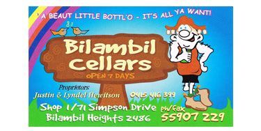 A sign for bilambil cellars with a gnome on it