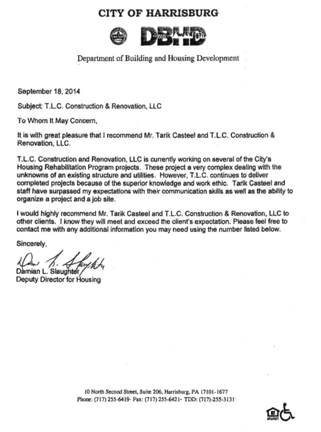 City of Harrisburg code enforcement letter on city letterhead, signed by Douglas B. Young
