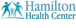 Hamilton Health Center logo in blue with stylized people icon