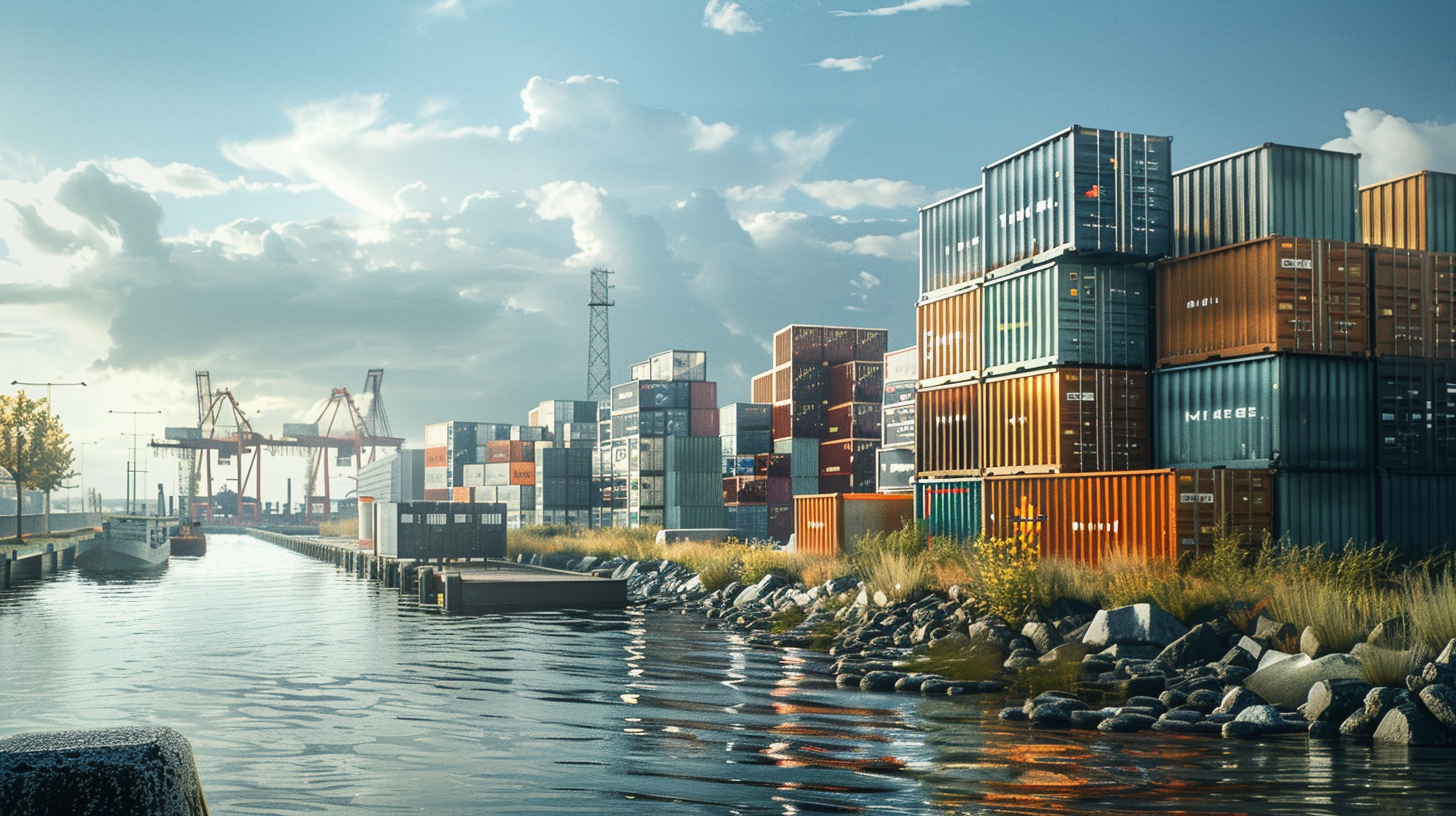 a dock filled with lots of shipping containers next to a body of water .