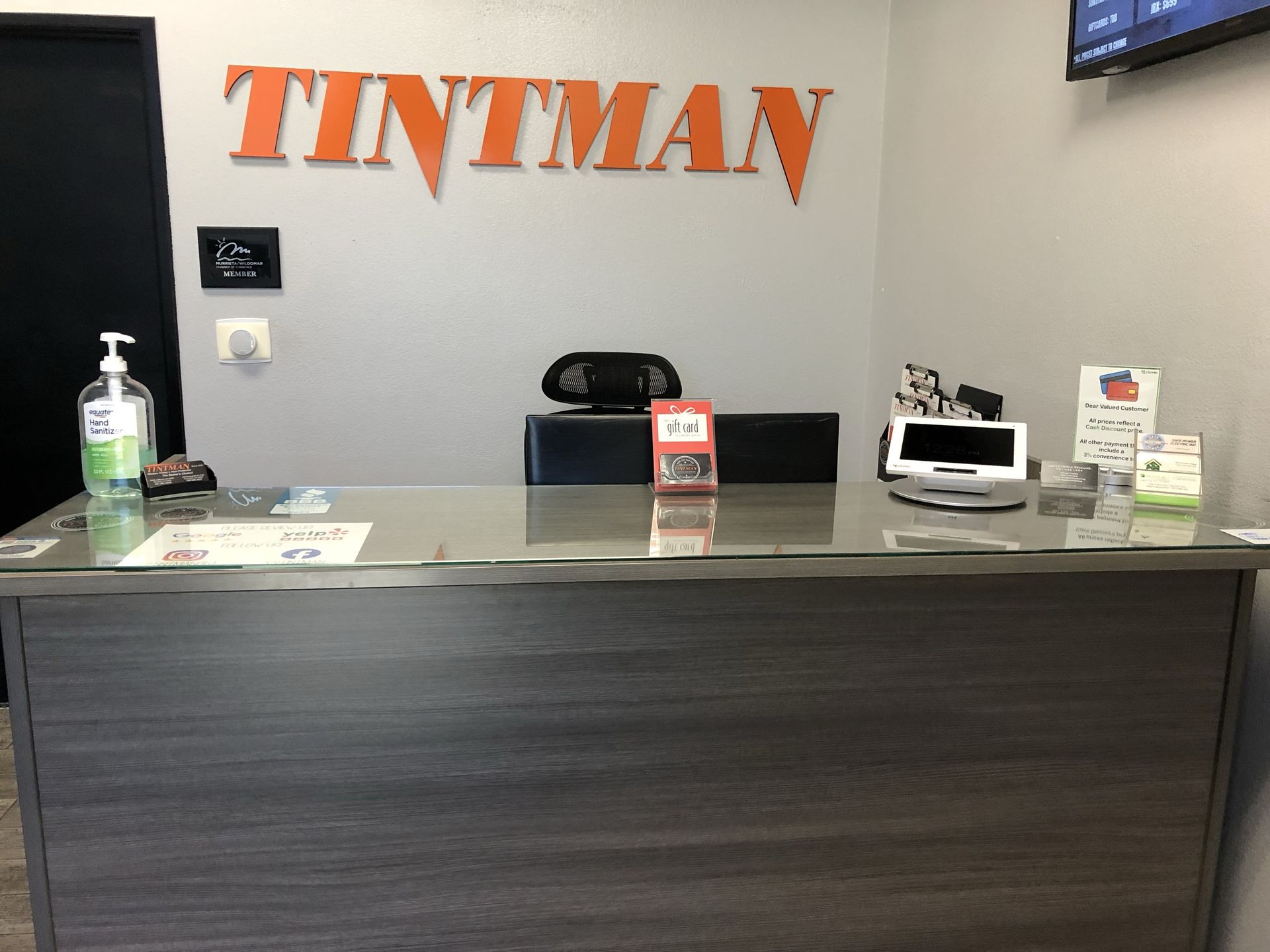 The front desk of a tintman store